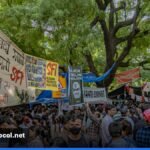 Young Indian demonstrators holding satirical signs during a 2026 protest in New Delhi