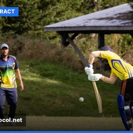 A fast bowler in mid-action on a cricket pitch, delivering the ball during a match.
