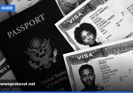 Passport, application forms and documents laid out on a desk for a UK visa application