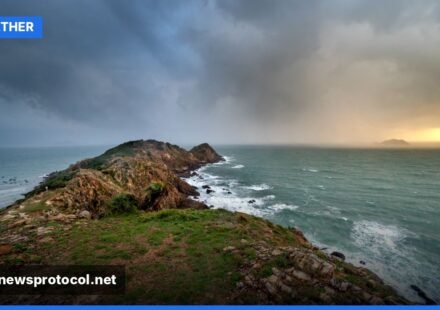 Rain clouds over the Phillip Island coastline in Victoria, Australia, ahead of a wet race weekend.