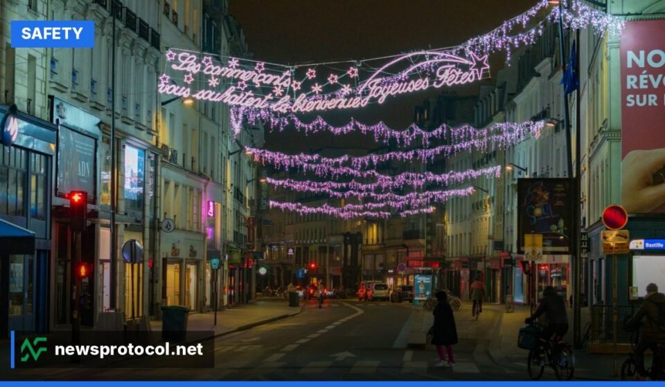 Paris streets under curfew lighting during French protests, October 2026
